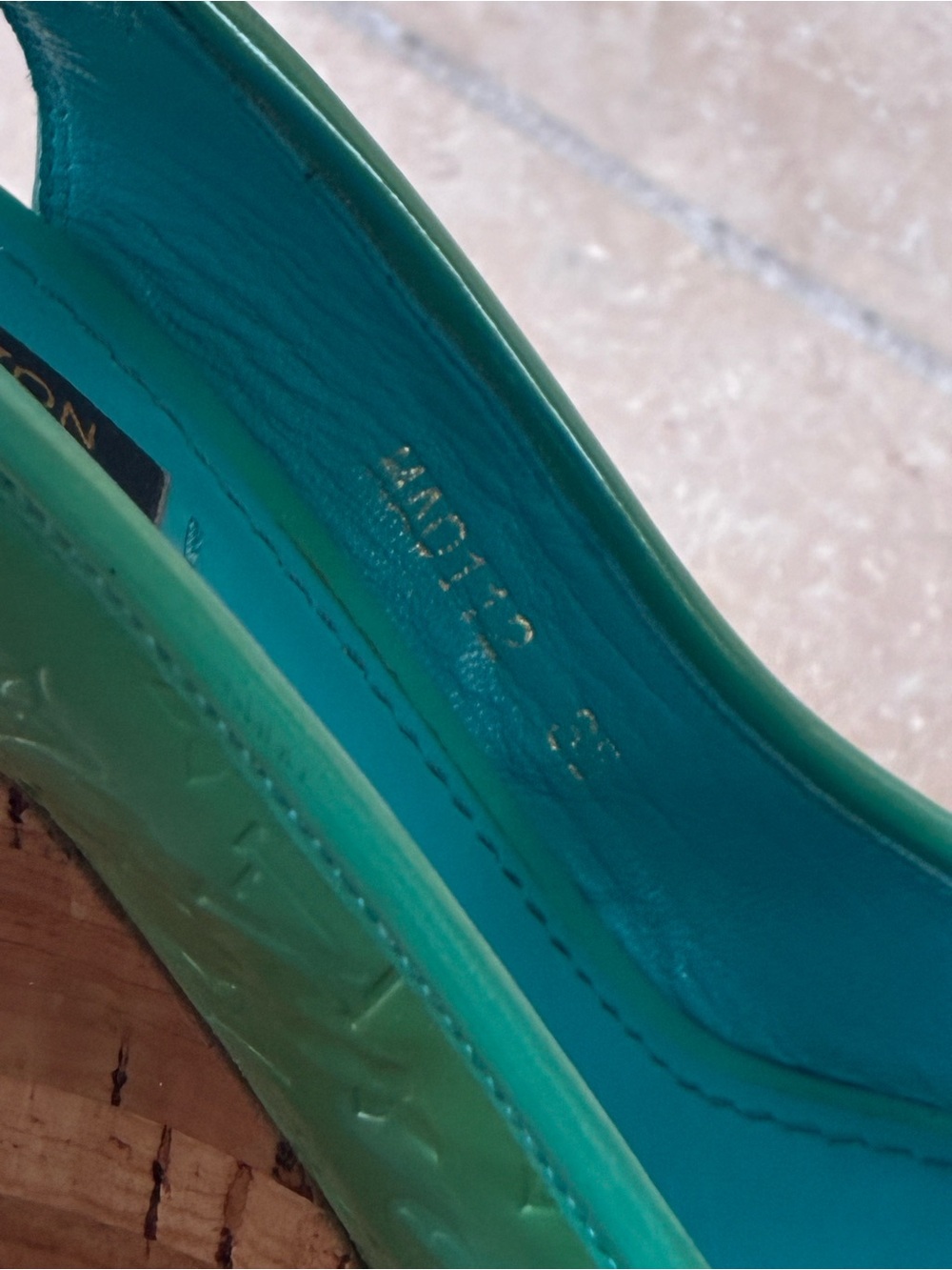 Louis Vuitton Turquoise Green Cork Wedge Sandals - Picture 4 of 5